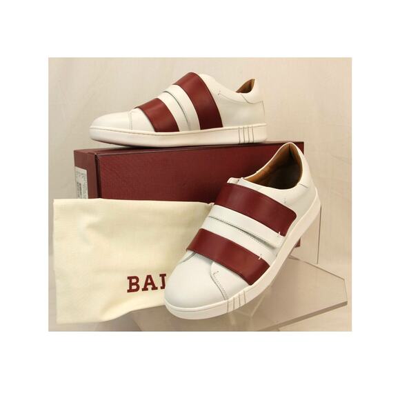 NIB BALLY WILLET WHITE RED LEATHER LOGO SWISS SNEAKERS 10 US 43 ITALY